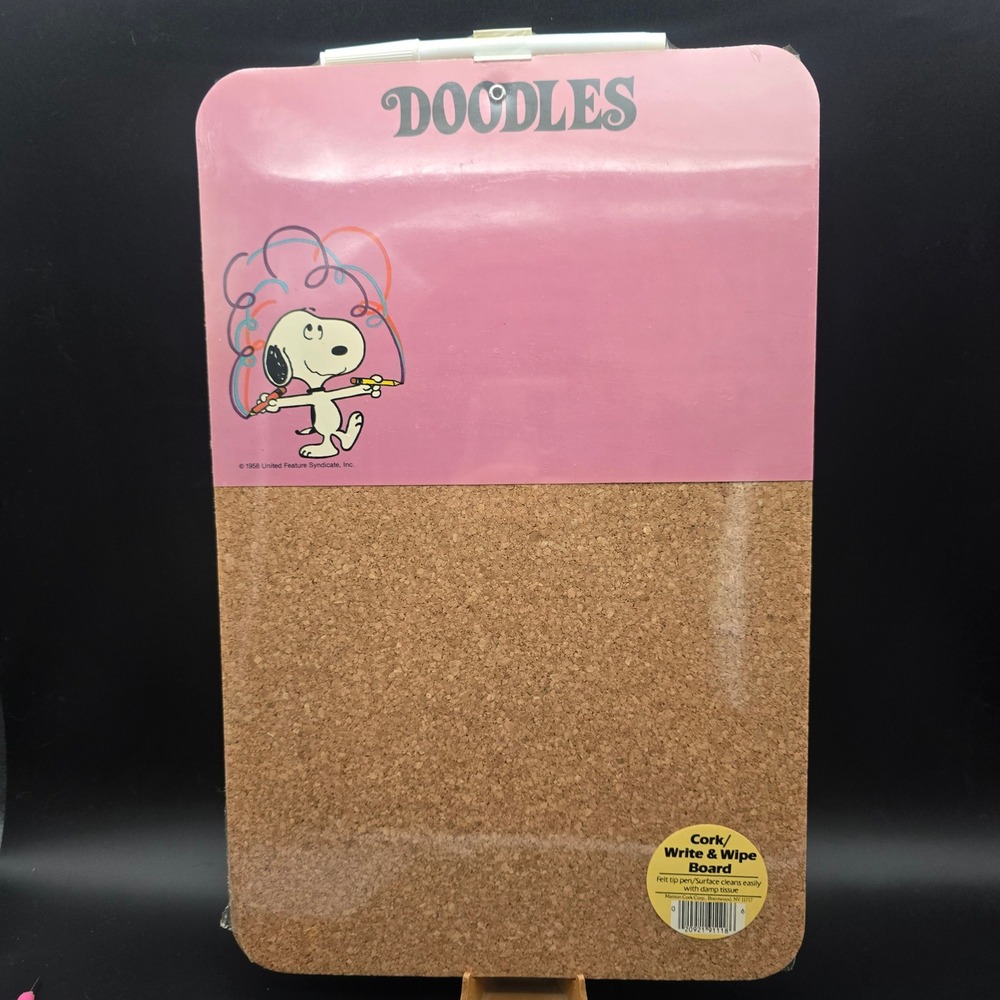 Vintage Peanuts Snoopy Doodles Cork Write & Wipe Board Pink NOS